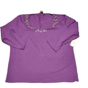 Vintage Boo Gemes Long Sleeve V-Neck Shirt Purple Size Large Sz L NWT‎